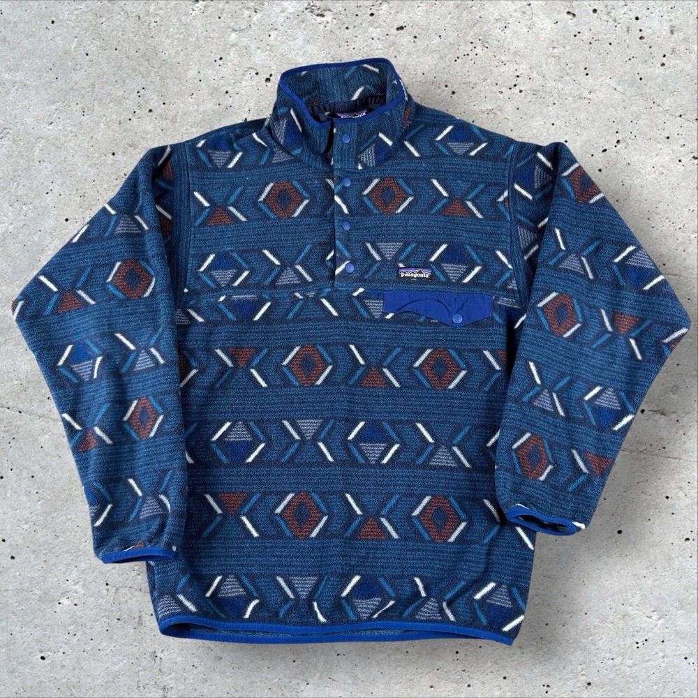 Patagonia Mens Synchilla Aztec Snap-T Fleece Pullover Lifecycle Glass Blue Sz S